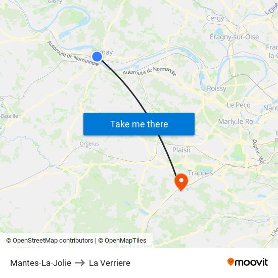Mantes-La-Jolie to La Verriere map
