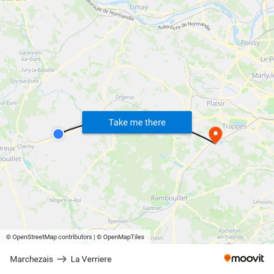 Marchezais to La Verriere map