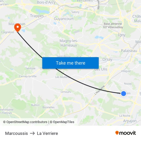 Marcoussis to La Verriere map