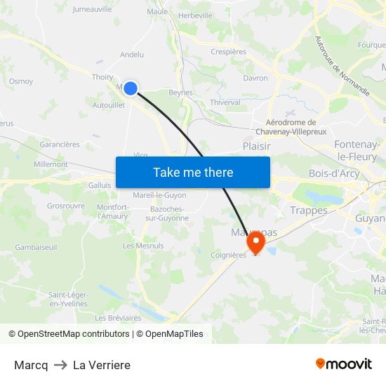Marcq to La Verriere map
