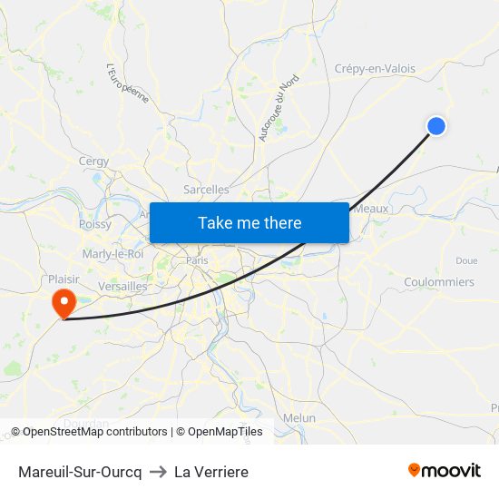Mareuil-Sur-Ourcq to La Verriere map