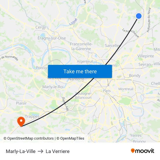 Marly-La-Ville to La Verriere map