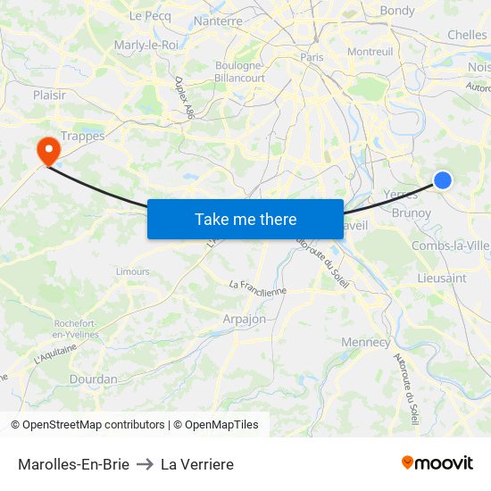 Marolles-En-Brie to La Verriere map