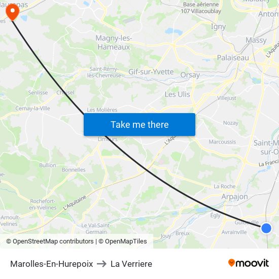 Marolles-En-Hurepoix to La Verriere map