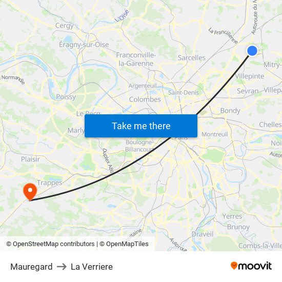 Mauregard to La Verriere map