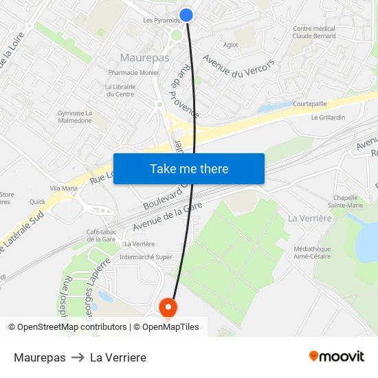 Maurepas to La Verriere map