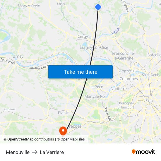 Menouville to La Verriere map
