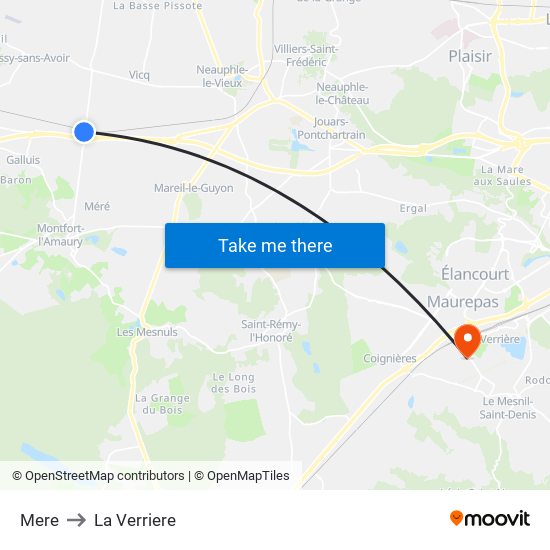 Mere to La Verriere map