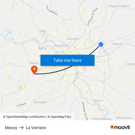 Messy to La Verriere map