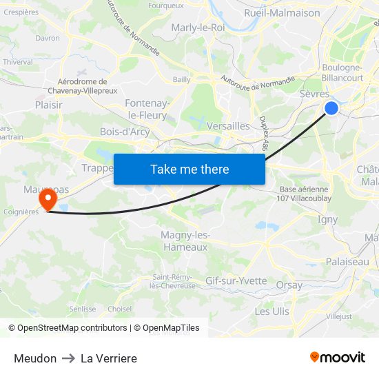 Meudon to La Verriere map