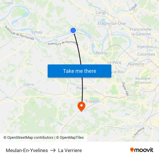 Meulan-En-Yvelines to La Verriere map