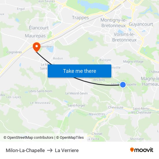 Milon-La-Chapelle to La Verriere map
