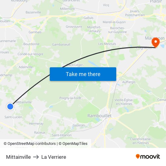 Mittainville to La Verriere map
