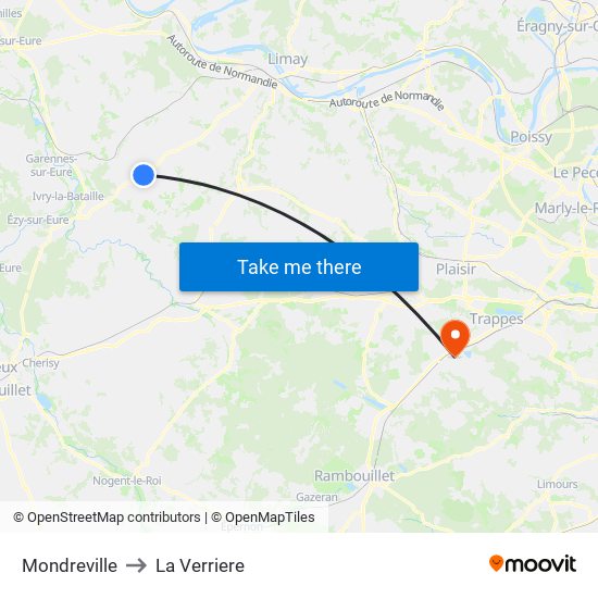 Mondreville to La Verriere map