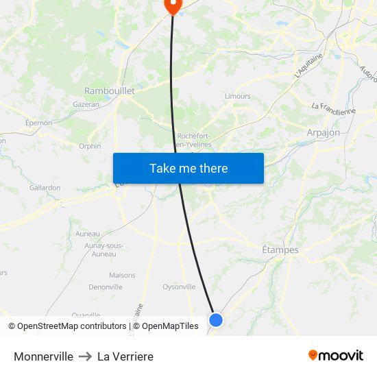 Monnerville to La Verriere map