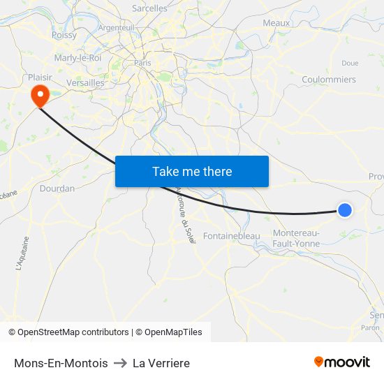 Mons-En-Montois to La Verriere map