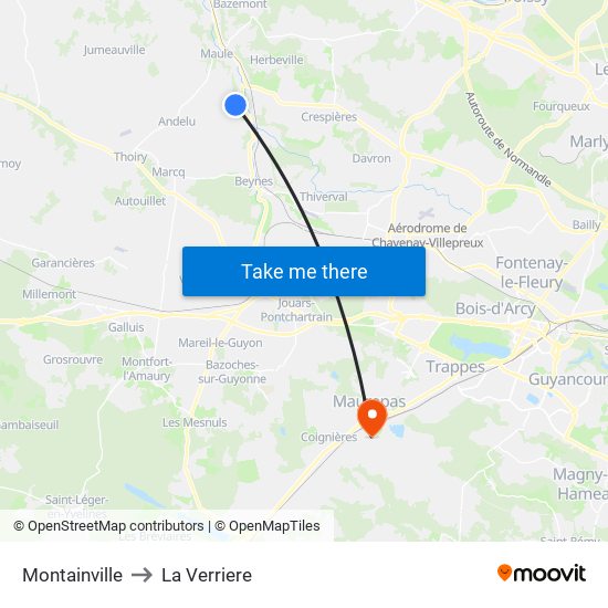 Montainville to La Verriere map