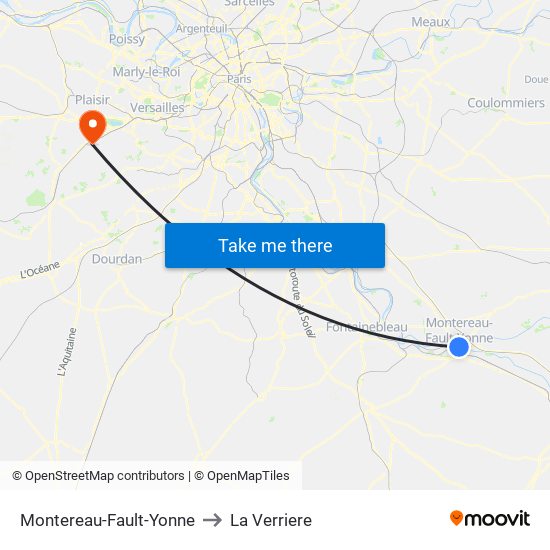 Montereau-Fault-Yonne to La Verriere map