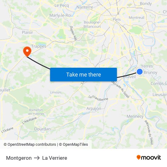 Montgeron to La Verriere map