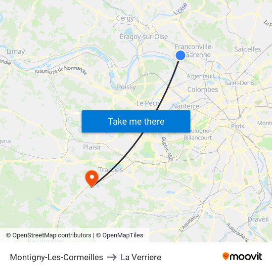 Montigny-Les-Cormeilles to La Verriere map