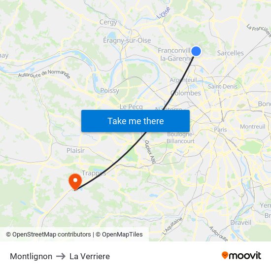 Montlignon to La Verriere map