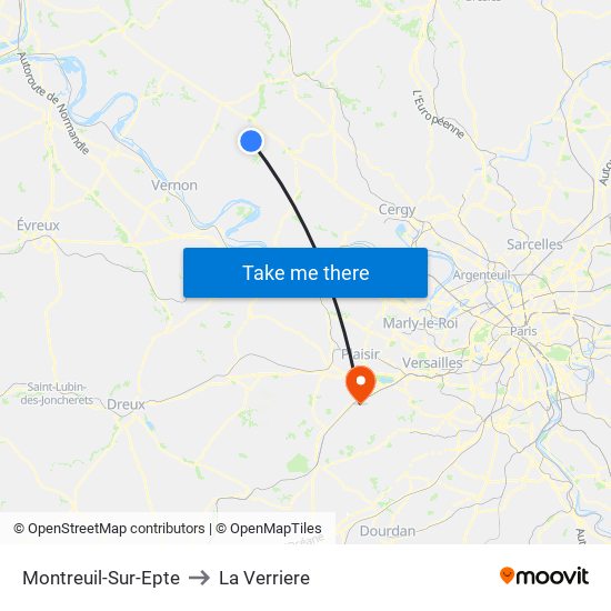 Montreuil-Sur-Epte to La Verriere map