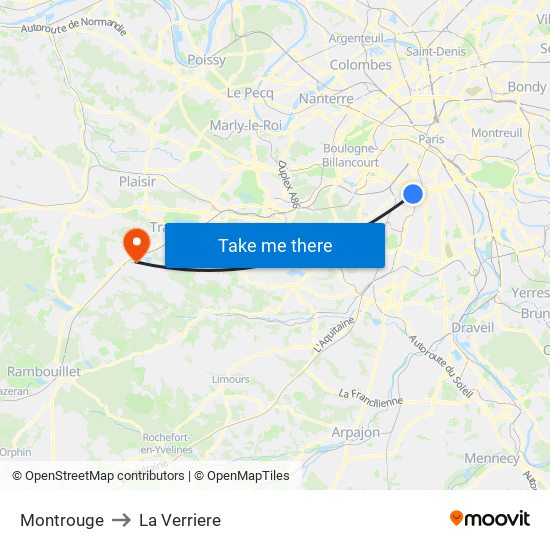 Montrouge to La Verriere map