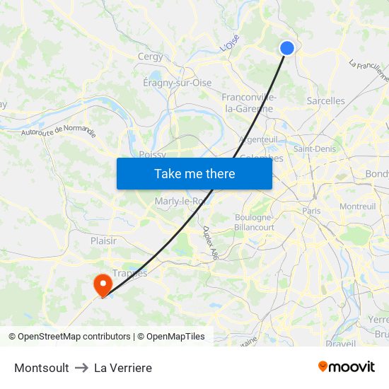 Montsoult to La Verriere map