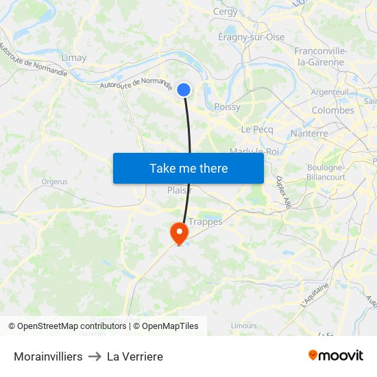 Morainvilliers to La Verriere map