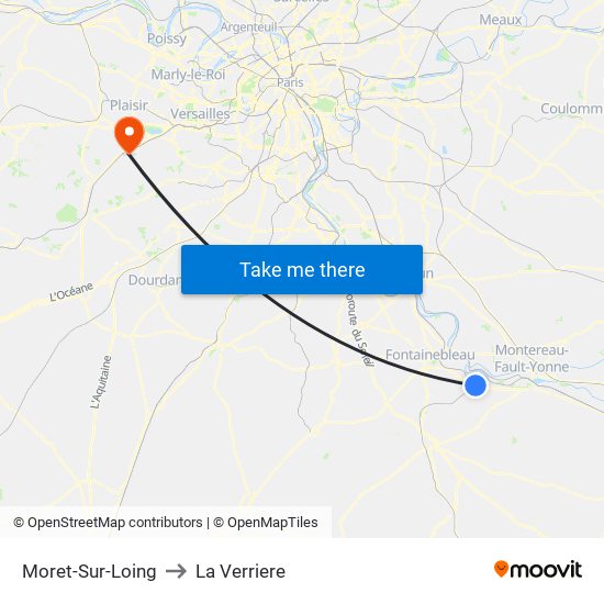 Moret-Sur-Loing to La Verriere map