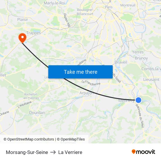 Morsang-Sur-Seine to La Verriere map