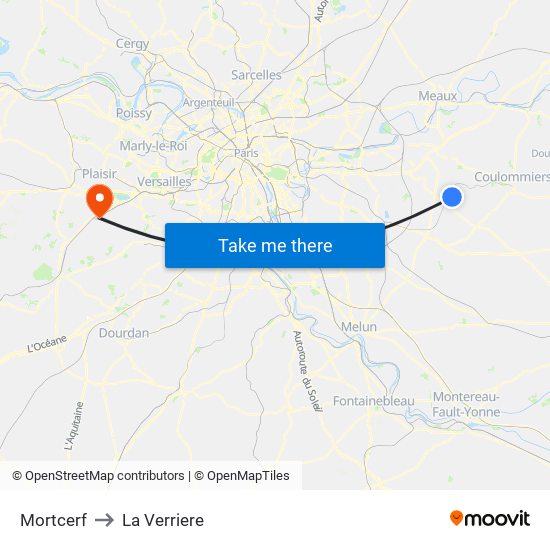 Mortcerf to La Verriere map