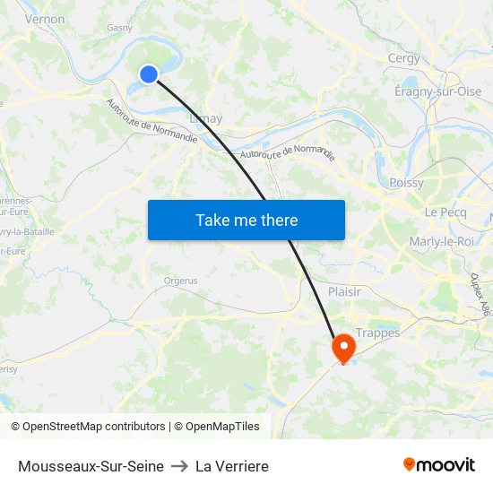 Mousseaux-Sur-Seine to La Verriere map