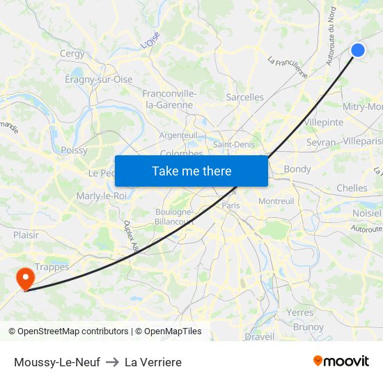 Moussy-Le-Neuf to La Verriere map