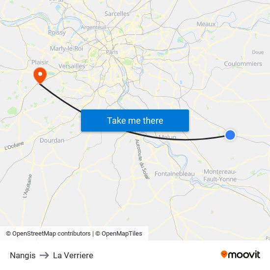 Nangis to La Verriere map