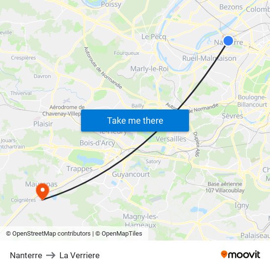 Nanterre to La Verriere map