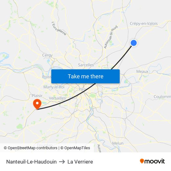 Nanteuil-Le-Haudouin to La Verriere map