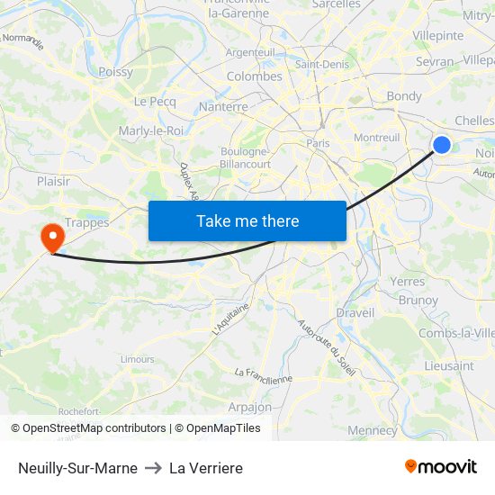 Neuilly-Sur-Marne to La Verriere map