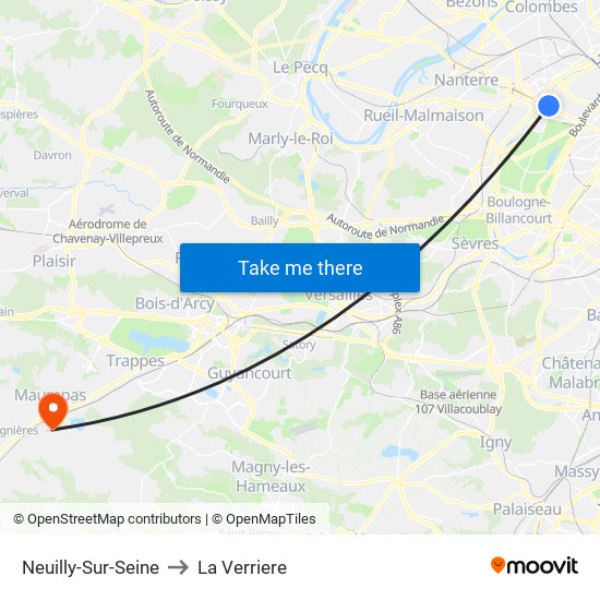 Neuilly-Sur-Seine to La Verriere map