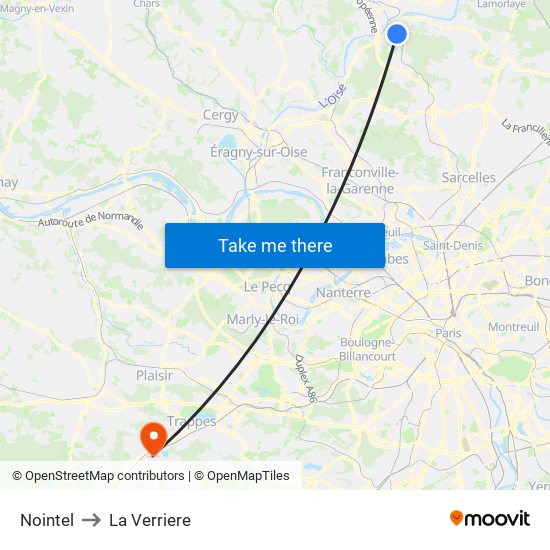 Nointel to La Verriere map