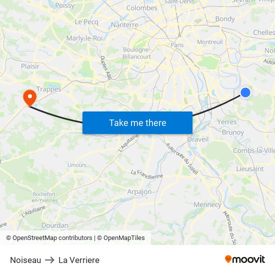 Noiseau to La Verriere map