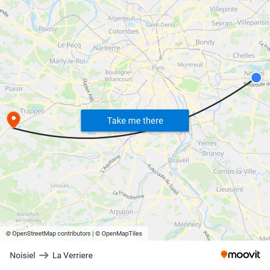 Noisiel to La Verriere map