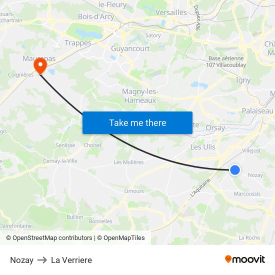 Nozay to La Verriere map