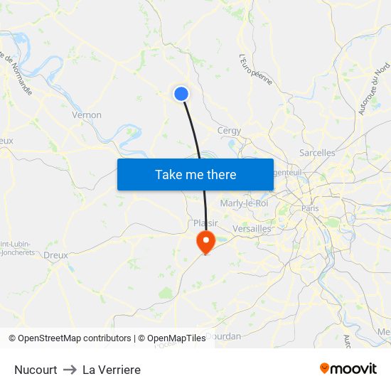 Nucourt to La Verriere map