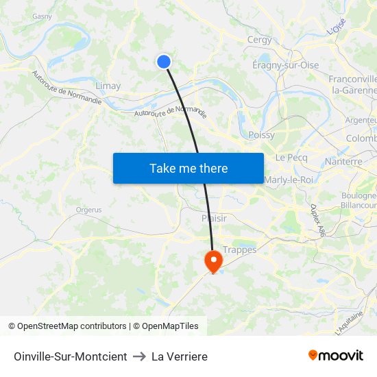 Oinville-Sur-Montcient to La Verriere map