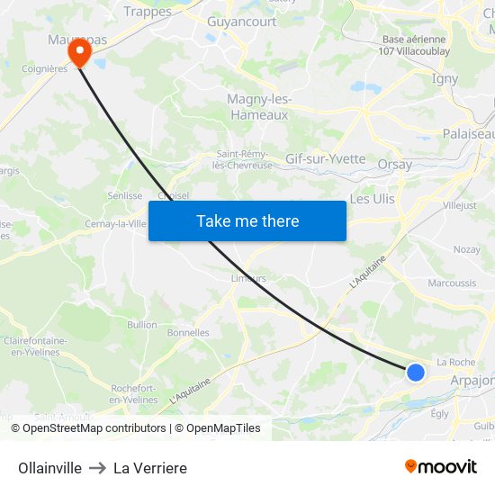 Ollainville to La Verriere map