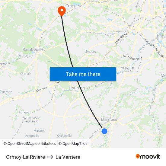 Ormoy-La-Riviere to La Verriere map