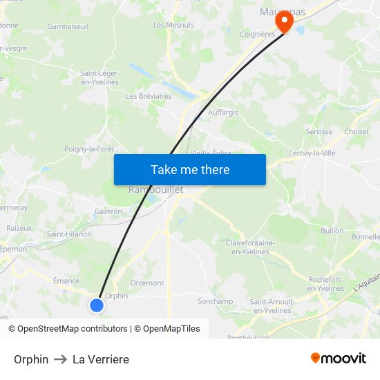 Orphin to La Verriere map