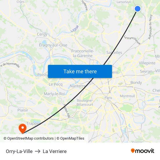 Orry-La-Ville to La Verriere map