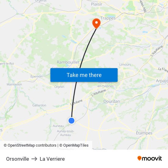 Orsonville to La Verriere map